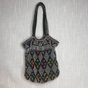 Vintage 70s Candy Dot Drawstring Purse Micro Beaded Mr Jonas Made in Hong Kong